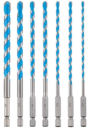 toolant Concrete Drill Bit Set & Masonry Drill Bit Set, Shockproof Hex Shank Drill Bit Set (7pcs) for Glass/Brick/Plastic/Cement/Tile, Industrial Strength Carbide Drill Bit Tip, 5/32-3/8 Box of 7