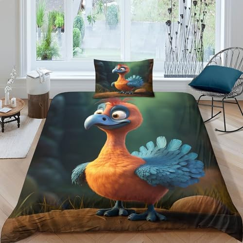 AAHARYA Dodo Vogel Bettwäsche Set Tierwelt Bettbezug Set 3D Trösterbezug 3 Stücke Mikrofaser Für Kinder Teens Jungen Bedruckter Bettbezug Single(135x200cm)