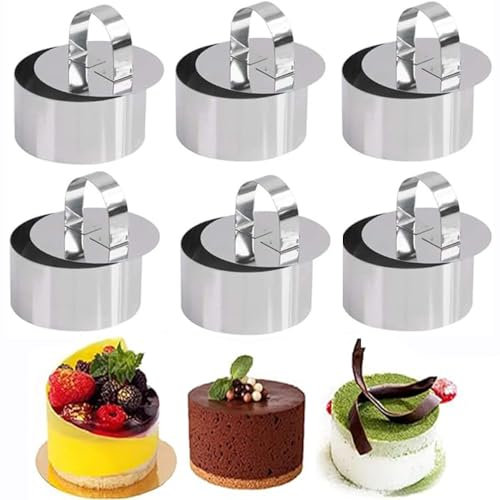 Roysmart Set di 6 anelli da dessert in acciaio inox, piccoli anelli per torte, 8 cm, rotondi, per torte e dolci