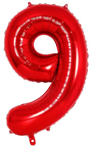Ponmoo 40 Zoll Foil Luftballon Zahl 9 Rot (101cm), Aufblasbares Helium oder Luft, Riesige Folienballons Nummer 0-9, Große Ballons für Hochzeitstag und Geburtstagsparty Ballon Dekoration