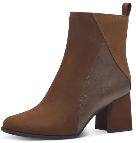 MARCO TOZZI Damen Stiefeletten mit Absatz Elegant mit Reißverschluss, Braun (Cognac Comb), 38 EU