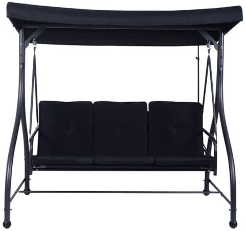 SFAREST 3 Seater Swing Chair, Hammock Bench Garden Swing Seat with Adjustable Canopy and Cushions, Outdoor Hanging Rocking Chair for Balcony Backyard Poolside (Black)