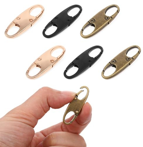 DIVINA VITAE Zipper Clips Anti Theft Deterrent, 6PCS S Carabiner Small Zipper Pull Locks Mini Snap S Hooks for Backpacks Camping Fishing Traveling Outdoor Sports (Black Gold Copper)