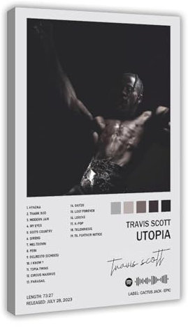 Generisch Travis Scott Utopia Cover-Poster, Musikposter, Leinwand, Wandkunst, Raum, ästhetischer Geschenkrahmen, 60 x 90 cm
