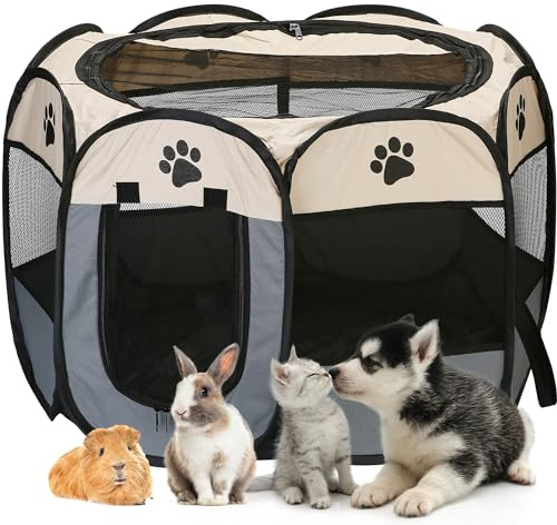 Sea Team Faltbarer Haustier-Spielplatz - Tragbares, weiches Pop-Up-Design für Hunde, Katzen und Kätzchen - Atmungsaktives Mesh-Gewebe-Käfig - Leicht und für den Innen- und Außenbereich geeignet