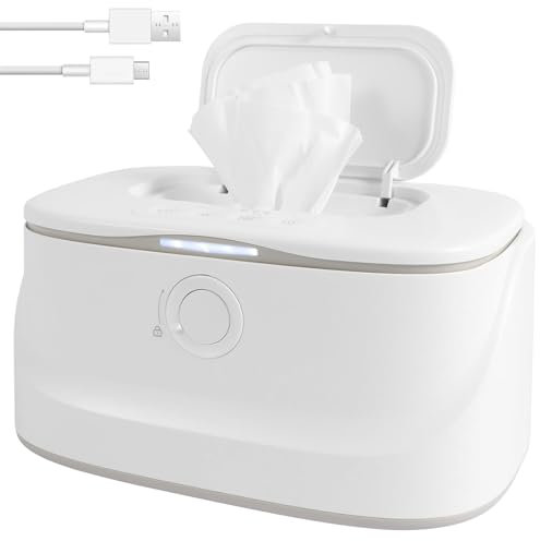 KTCINA Baby Wipe Warmer Dispenser with LED Light, USB Baby Wipe Warmer 3 Mode Adjustable Temperature Diaper Wipe Warmer Portable Baby Wipe Heater Warmer for Newborns Baby Nursery