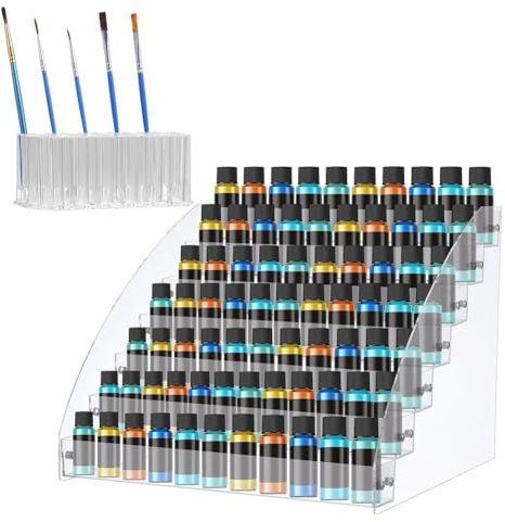 Begchy Organiseur de peinture à 7 niveaux avec 3 compartiments pour stylos, organiseurs en acrylique, tubes de peinture à l', bouteilles d'encre, rangement d'outils