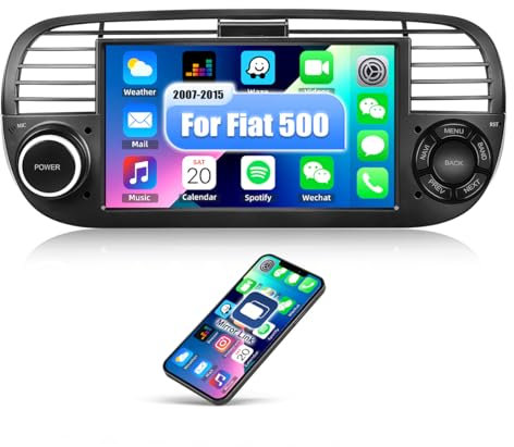 CAMECHO Android 13 Autoradio mit Navi für FIAT 500 (2007-2015),7 Zoll Auto Radio Touch Display mit Bluetooth FM/RDS Mirror Link WiFi und USB(Schwarz
