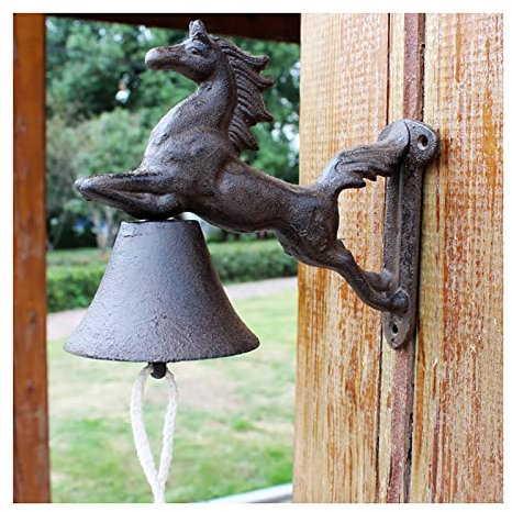 SWDONG Ornament, Gusseisen, rustikale Wandmontage, hängende Glocke, laufendes Pferd, Türklingel, Schüttelglocke für drinnen und draußen, Hof, Bauernhaus