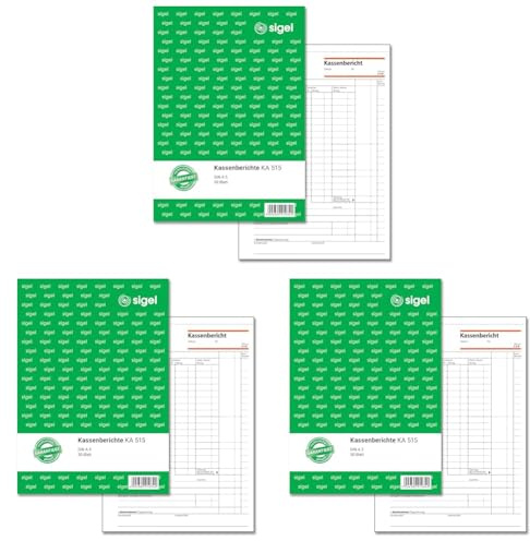 SIGEL KA515 Kassenbericht A5, 50 Blatt 1 Stück, aus nachhaltigem Papier (Packung mit 3)
