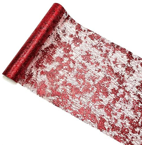 Mtsooning Rot Netz Tischläufer, Folie Metallisches Dünner Netz | Glänzender Metallischer Netz Tischläufer, 28cm x 15Yards, für Hochzeit, Party, Geburtstag, Weihnachten