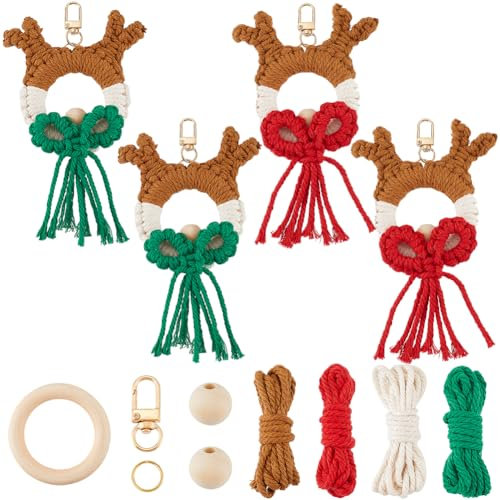 SUNNYCLUE 4 Set Makramee Schlüsselanhänger Bastelset Weihnachts Schlüsselanhänger Set Makramee Weihnachtsschmuck Makramee Schlüsselanhänger Mit Anleitung Makramee Schlüsselanhänger Sets Für Handtasche