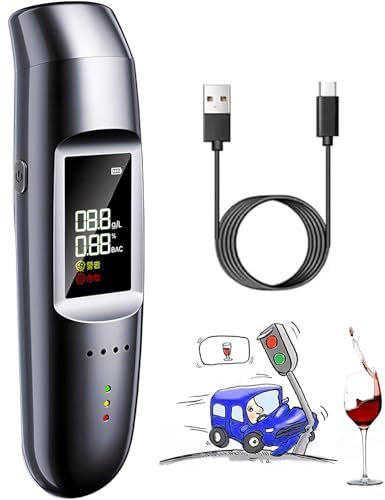Etilometro Portatile Certificato Alcol Test, Professionale Alcol Test Senza Contatto Tester di Alcool con Display LCD Digitale e Allarme Vocale, Precisione di Grado Riutilizzabili Ricaricabile