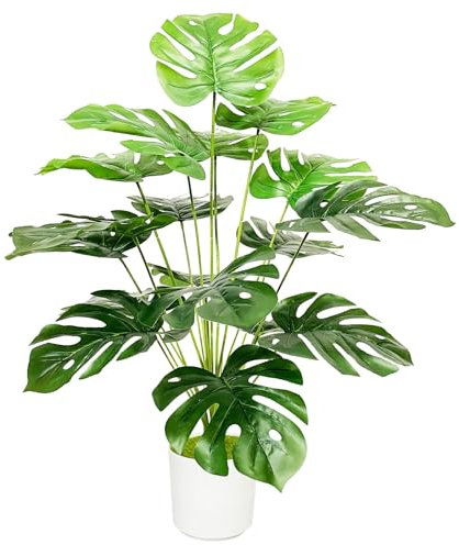 Zelihrdu Planta Artificial con Maceta Plantas Artificiales Decorativas 18 Hojas Altas Realista Palma Árbol Artificial Decoración para Interior Exterior Casa Salón Oficina (Palmera Monstera 75cm)