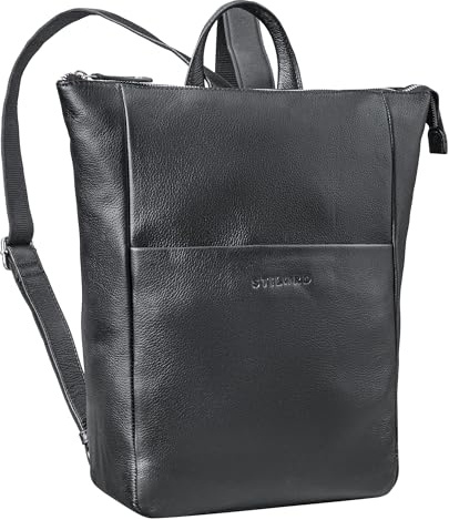 STILORD Linda Stylischer Lederrucksack Damen Groß Laptop-Rucksack 13 Zoll bis 13,3 Zoll Notebookrucksack als Arbeitsrucksack Tagesrucksack Kurierrucksack Echtleder Farbe:schwarz