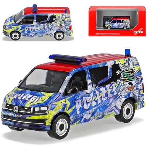 Volkwagen T6 Bus Polizei Sachsen Anhalt Infomobil Blau Transporter T5 Ab 2. Facelift 2015-2019 H0 1/87 Herpa Modell Auto