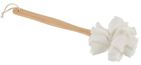 Tendance - Brosse manche bois fleur de douche fibre de bambou polyester - blanc