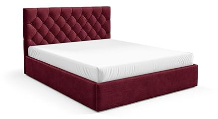 FURNISTAR Polsterbett BEA IV mit Bettkasten, Bett 180x200, Doppelbett mit Stauraum und Lattenrost, Boxspringbett-Optik, Hotelbett, ohne Matratze, Schlafzimmer - Weinrot