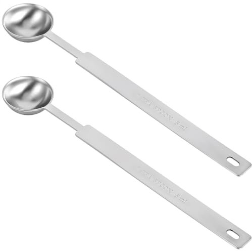 2 Stück Edelstahl Messlöffel,Kaffee Dosierlöffel mit Langem Griff,Kaffeelöffel Edelstahl für Haushalte,Abmessen von Kaffee Satz Gewürze Bohnen(5ml)