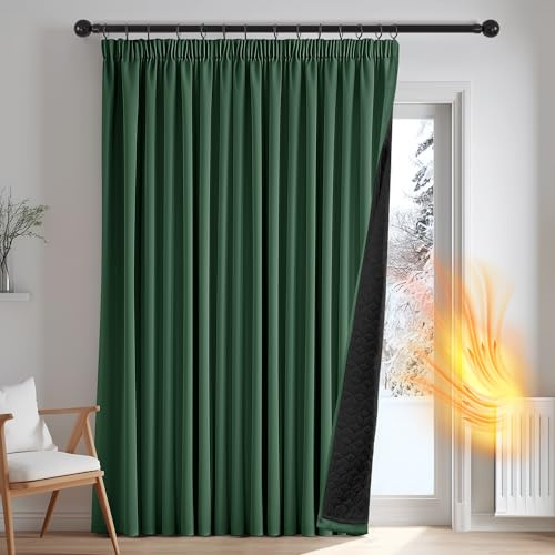 Deconovo Thermovorhang Kälteschutz, Gardinen mit Kräuselband gegen Kälte, Wärmeisolierend Vorhang Verdunkelung Wohnzimmer, 220 x 200(HöhexBreite), Dunkelgrün, 1 Stück