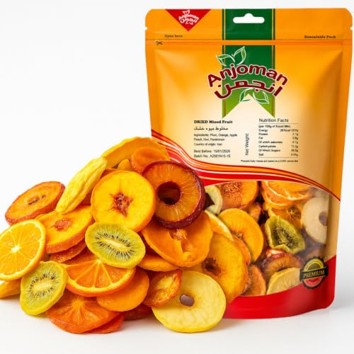 Anjoman Mix Dry Fruits - 500g, Sun Dried Apple, Plum, Kiwi, Peach, Orange, Persimmon, Tangerine, Pear Healthy & Natural Vitamins Rich, High Fibre Ready to Eat Snack with Antioxidants Dried Fruits