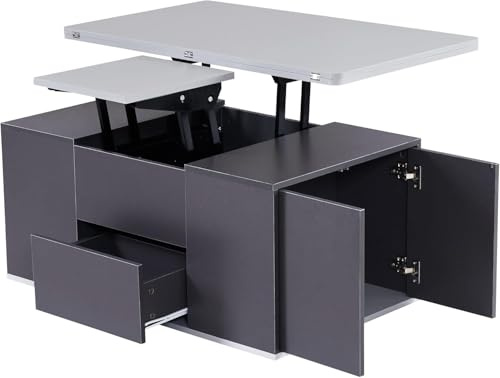 Multifunktionaler Lift-top-couchtisch Mit Schubladen, Höhenverstellbarer Esstisch-schreibtischkombination Mit 3 Schubladen Und Offenem Stauraum, Moderne Möbel Mit Hebemechanismus F, Grey