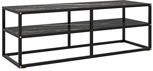 Mobili, centri di intrattenimento e supporti TV, mobile TV nero con vetro marmo nero 120x40x40 cm