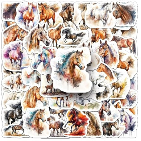 HNTR® Horse Stickers | 50 Artistic Watercolour Style Horses | Horse Gifts | for Books, Laptops and Journals