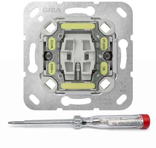 ag-electronics Spannungsprüfer 120-250V® + GIRA Wippschalter 311600 Kontrollschalter AusWe Einsatz (neue Generation)