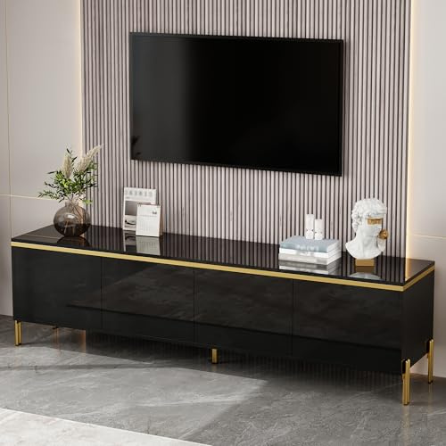 BTM Mobile Porta TV Soggiorno Moderno con Spazio di Archiviazione, Mobiletto TV Bassa, Nero Lucido