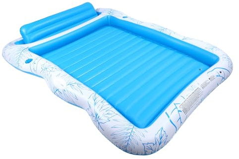 Luocute Matelas Gonflable de Bronzage pour Piscine, Matelas Flottant en PVC épais pour 2 Personnes avec Oreiller intégré, pour la Détente à la Plage, à la Piscine et en extérieur.