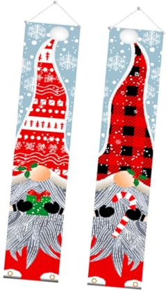 DOITOOL Bannière de Porte de Noël en Polyester Rouge Couplets Décor Faceless Elderly, Décoration Festive pour Porte D'entrée et Bureau, 1 Paire Lanière Couleur Aléatoire