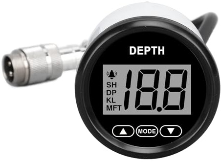 Vistreck Profondimetro per Barche con Allarme - Display LCD Impermeabile da 52 Mm per Yacht, Pescherecci e Uso Marino - Intervallo di profondità Accurato 328 Piedi (81000245 Quadrante Nero Lunetta