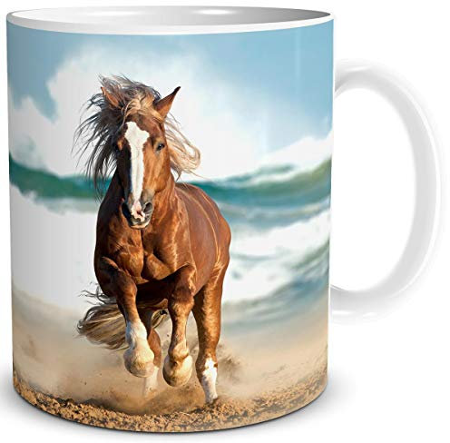 TRIOSK Tasse Pferd am Meer mit Pferdemotiv Pferde Strand Maritim Geschenk für Pferdefreunde Pferdeliebhaber Mädchen Frauen Kinder