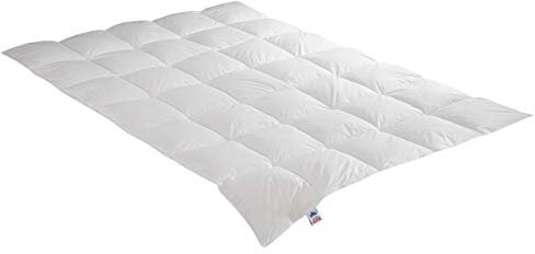 Irisette Daunendecke Edda medium Mono Ganzjahresdecke, aus 100% Baumwolle 90% Daunen, 10% Federn mit Aufbewahrungstasche, 200 x 200 cm, weiß, Öko Tex Zertifiziert, entwickelt in Deutschland