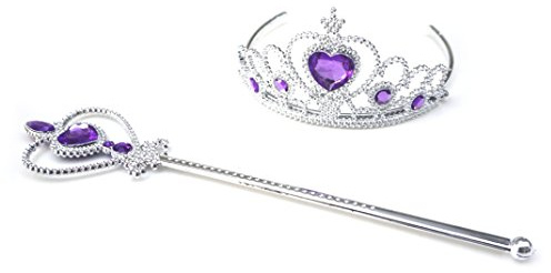 Kuzhi Frozen Elsa Krone Tiara und Zauberstab Set - Silber Herz Juwel (Dark Purple)