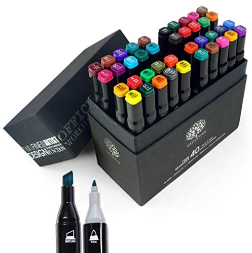 OfficeTree 40 Alkohol Marker - Intensive Farben - Twin Marker Set zum Zeichnen und Malen - Malstifte Marker Set auch als Manga Stifte - Twinmarker Stifte - Filzstifte Box - Filzstifte Doppelseitig
