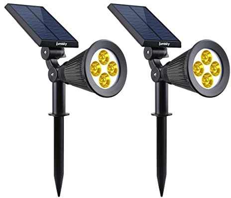 Lumisky Warm X2 Lot de 2 projecteur Spot Lumineux Solaire lumière Blanc Chaud à piquer ou à Fixer Spiky à LED 34cm, Plastique, 5 W, Noir, 29x9xH34