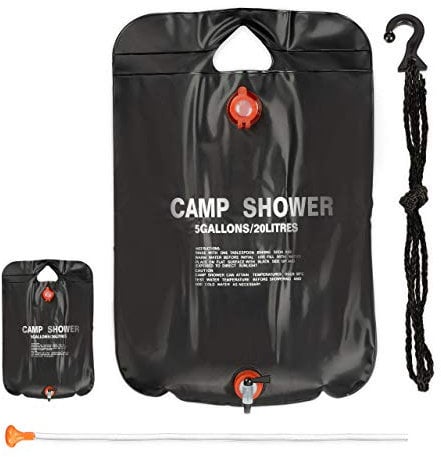 Relaxdays Solardusche Camping, schwarz Campingdusche 20 l, Aufhängen, faltbar, mit Handbrause, Mobile Außendusche, 1 Stück