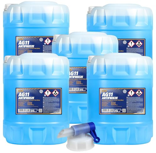5x 20 L MANNOL Kühlerfrostschutz Longterm Antifreeze AG11 blau + Auslaufhahn Typ G11
