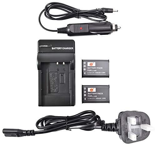 DSTE 2x Li-60B Li-ion Battery + Travel and Car Charger Compatible with Olympus FE-370,Optio L50,M50,M60,S1,V20,W60,W80,Coolpix S550,S560,Ricoh DB-80,R50,Sanyo DB-L70,Xacti VPC-E10 Camera