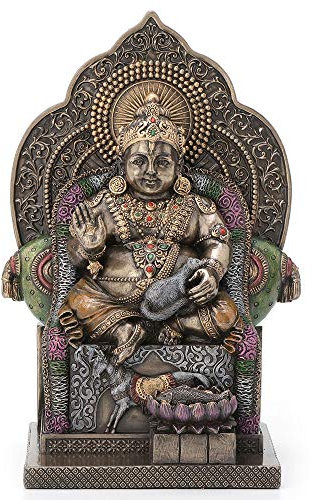 Veronese Design Statue Lord Kubera, Hindu, Gott des Reichtums, Kuvera, Kuberan, Beschützer der Welt, Antik-Bronze-Finish, 18 cm