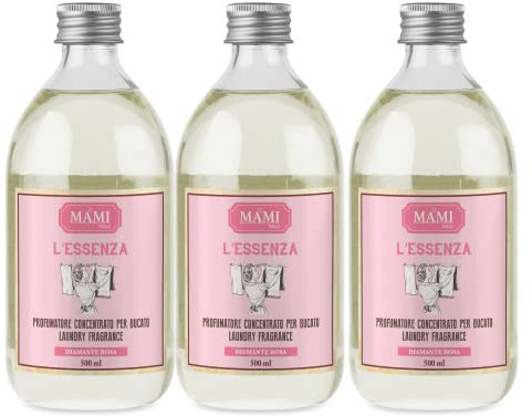 MAMI Milano Profumatore per Bucato in Lavatrice, Set 3x500ml – Fragranza Diamante Rosa, Intenso e di Lunga Durata, Adatto a Tutti i Tessuti