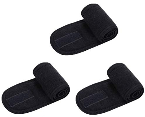 Voarge 3 Stück Stirnband Mikrofaser Stirnband Kosmetik Verstellbar Kosmetickstirnband mit Klettverschluss ideal für Makeup entferner, SPA, Sport, Yoga, waschbar (Schwarz)