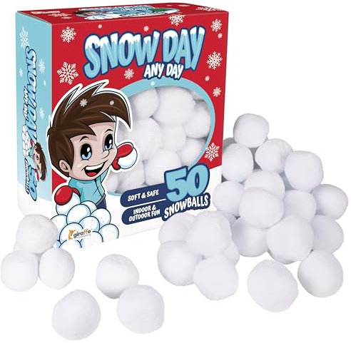 Giraffe 50 Pack Jumbo Fun Fake Snowball for Kids 2.5 Inches - Artificial Snowballs Bulk for Indoor and Outdoor - Snow Ball for Decorations, Winter Toy Games Fights - Fun Christmas Party Activities