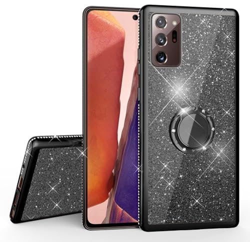 NALIA Housse avec Anneau Compatible avec Samsung Galaxy Note 20 Ultra 5G Coque, Glitter Silicone Case avec 360 Degrés Ring Holder, Brillante Cover Anti-Choc Bling Paillettes Etui, Couleur:Noir