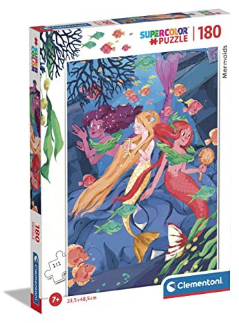 Clementoni 29307 Supercolor Meerjungfrauen – Puzzle 180 Teile ab 7 Jahren, buntes Kinderpuzzle mit besonderer Leuchtkraft & Farbintensität, Geschicklichkeitsspiel für Kinder