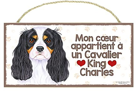 CAVALIER KING CHARLES B (25) Affiche Decoration Murale. Panneau en Bois. Inscription avec Votre Animal Préféré, Panneau Decoratif pour Votre Maison. Pancarte avec un Chat ou un Chien.