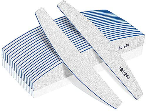 Lime per unghie, File per unghie professionale 180/240 Grit, 12Pcs File per unghie per unghie naturali o unghie spesse, Set di file per unghie lavabili e riutilizzabili, Spugna per unghie naturali
