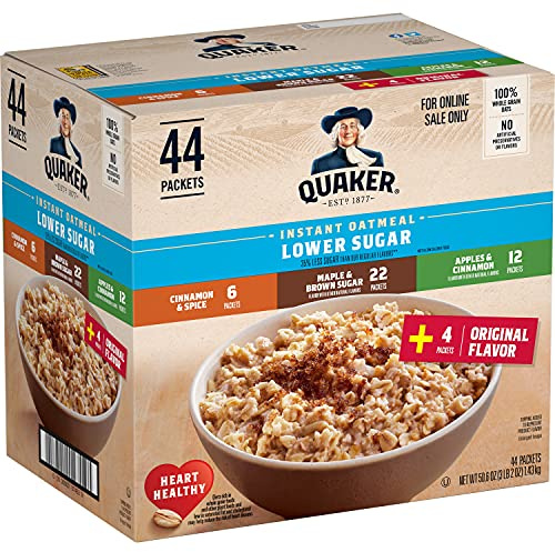 Quaker Harina de avena instantánea baja en azúcar, 4 sabores, 44 unidades
